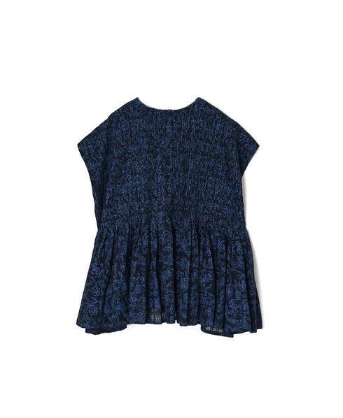 INMDS26096 POWER LOOM COTTON DOBIE CHECK FLOWER HAND SCREEN PRINT CREW-NECK FRENCH/SL SHIRTS