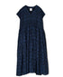 INMDS26097 POWER LOOM COTTON DOBIE CHECK FLOWER HAND SCREEN PRINT V-NECK FR/SL PULLOVER DRESS