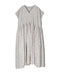 INMDS26097 POWER LOOM COTTON DOBIE CHECK FLOWER HAND SCREEN PRINT V-NECK FR/SL PULLOVER DRESS