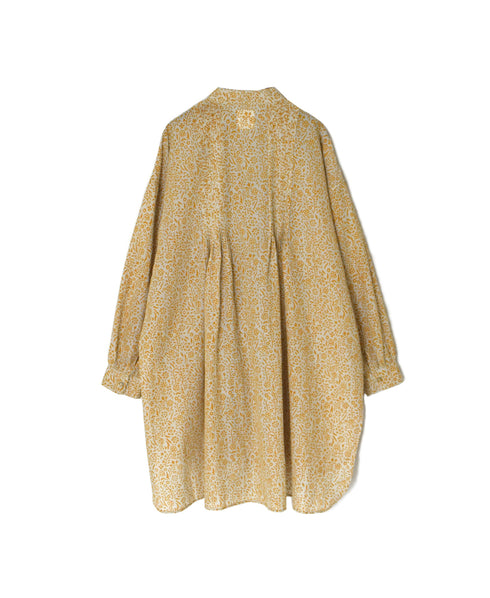 INMDS26102 80s COTTON FLOWER BLOCK PRINT BANDED COLLAR MINI PINTUCK TUNIC