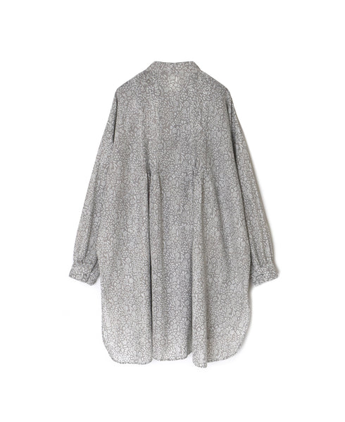 INMDS26102 80s COTTON FLOWER BLOCK PRINT BANDED COLLAR MINI PINTUCK TUNIC