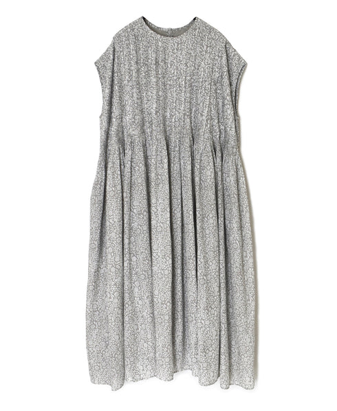 INMDS26104 80s COTTON FLOWER BLOCK PRINT FRENCH/SL DRESS WITH RANDOM PLEATS