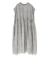 INMDS26104 80s COTTON FLOWER BLOCK PRINT FRENCH/SL DRESS WITH RANDOM PLEATS
