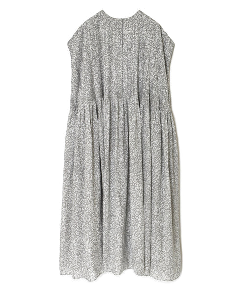 INMDS26104 80s COTTON FLOWER BLOCK PRINT FRENCH/SL DRESS WITH RANDOM PLEATS