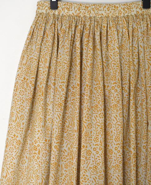 INMDS26105 80s COTTON FLOWER BLOCK PRINT GATHERED SKIRT