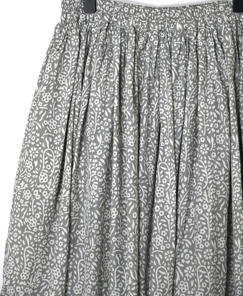 INMDS26105 80s COTTON FLOWER BLOCK PRINT GATHERED SKIRT
