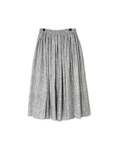 INMDS26105 80s COTTON FLOWER BLOCK PRINT GATHERED SKIRT