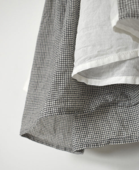 INMDS26111W HANDWOVEN COTTON SINGLE CHECK PATCHWORK BALL BUTTON SHIRTS WITH MINI PINTUCK