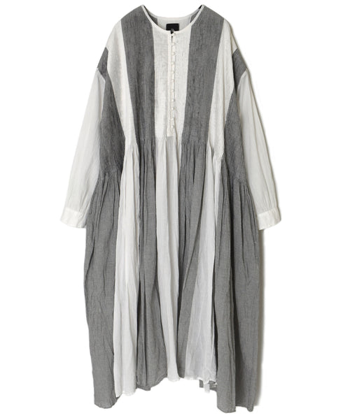INMDS26112W HANDWOVEN COTTON SINGLE CHECK PATCHWORK BALL BUTTON SHIRTS DRESS