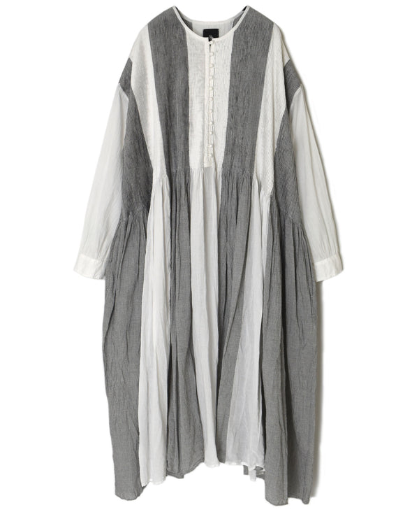 INMDS26112W HANDWOVEN COTTON SINGLE CHECK PATCHWORK BALL BUTTON SHIRTS DRESS