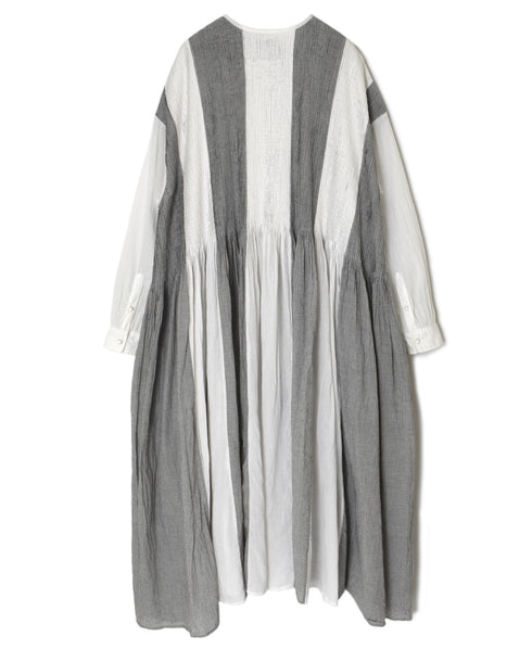 INMDS26112W HANDWOVEN COTTON SINGLE CHECK PATCHWORK BALL BUTTON SHIRTS DRESS