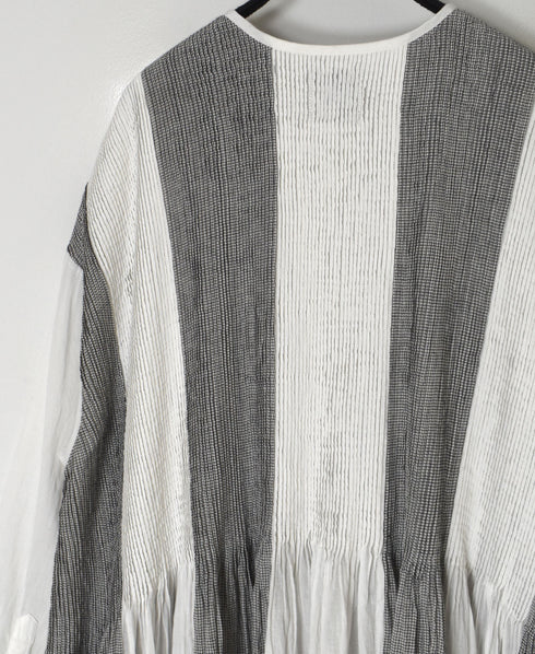 INMDS26112W HANDWOVEN COTTON SINGLE CHECK PATCHWORK BALL BUTTON SHIRTS DRESS