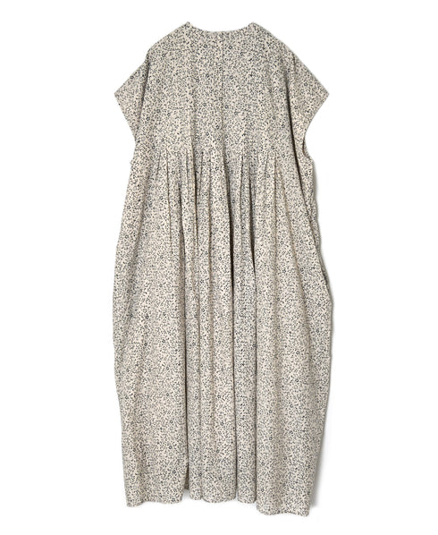 INMDS26122 POWER LOOM COTTON VOILE ARABESQUE HAND SCREEN PRINT INVERTED PLEAT FRENCH/SL DRESS
