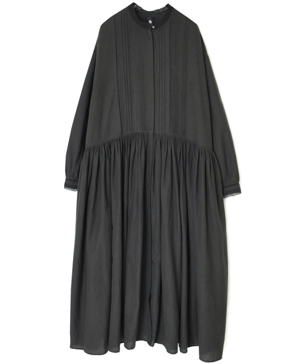 INMDS26704 TWILL COTTON KHADI PLAIN LACE COLLAR DRESS WITH PINTUCK