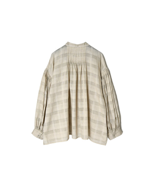 INMDS26711 COTTON/SILK SELF FINE CHECK BANDED COLLAR SHIRTS WITH MINI PINTUCK