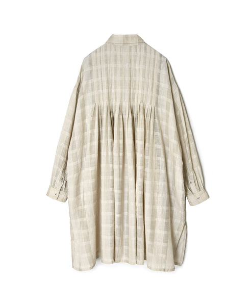 INMDS26713 COTTON/SILK SELF FINE CHECK REGULAR COLLAR INVERTED PLEATED LONG SHIRTS