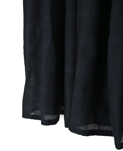 INMDS26714 COTTON/SILK SELF FINE CHECK INVERTED PLEATED L/SL DRESS WITH LINING