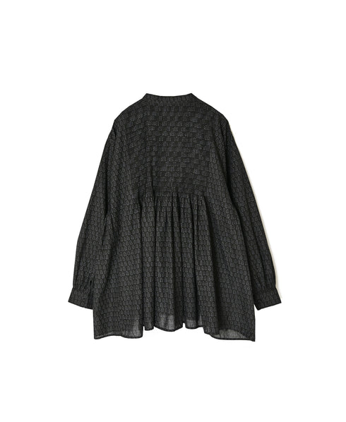 INMDS26722 80s VOILE LITTLE TREE BLOCK PRINT MINI PINTUCK BANDED COLLAR SHIRTS