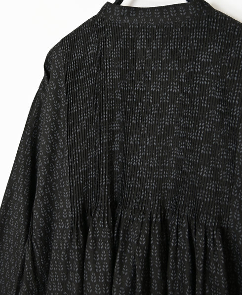 INMDS26722 80s VOILE LITTLE TREE BLOCK PRINT MINI PINTUCK BANDED COLLAR SHIRTS