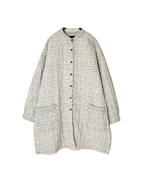 INMDS26724 80s VOILE LITTLE TREE BLOCK PRINT VERTICAL STITCHED BANDED COLLAR SHIRTS