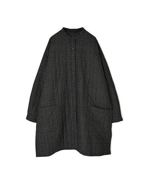 INMDS26724 80s VOILE LITTLE TREE BLOCK PRINT VERTICAL STITCHED BANDED COLLAR SHIRTS