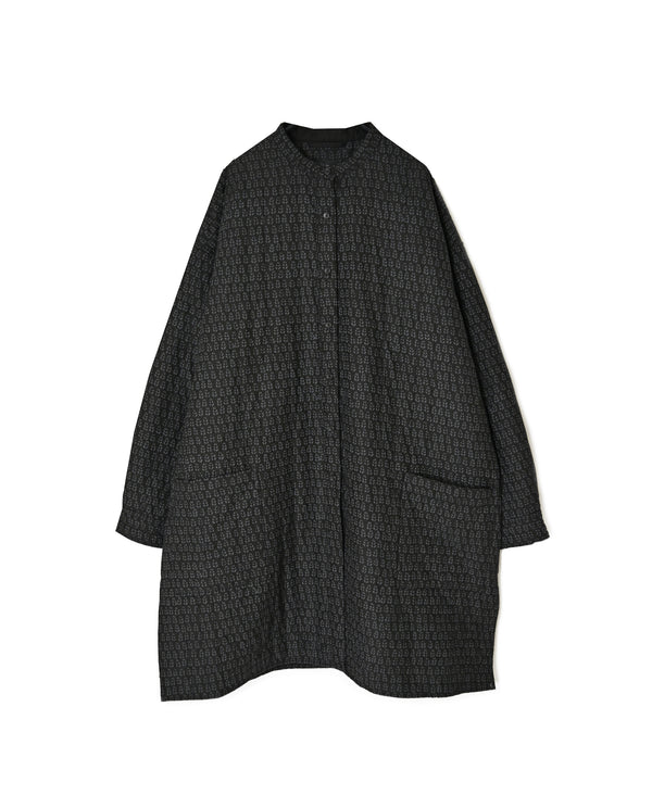 INMDS26724 80s VOILE LITTLE TREE BLOCK PRINT VERTICAL STITCHED BANDED COLLAR SHIRTS