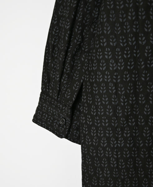 INMDS26724 80s VOILE LITTLE TREE BLOCK PRINT VERTICAL STITCHED BANDED COLLAR SHIRTS