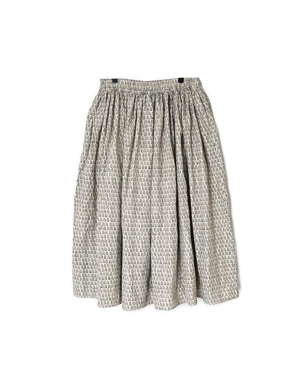 INMDS26725 80s VOILE LITTLE TREE BLOCK PRINT GATHERED SKIRT WITH LINING