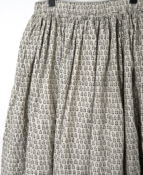 INMDS26725 80s VOILE LITTLE TREE BLOCK PRINT GATHERED SKIRT WITH LINING