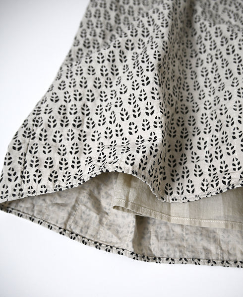 INMDS26725 80s VOILE LITTLE TREE BLOCK PRINT GATHERED SKIRT WITH LINING