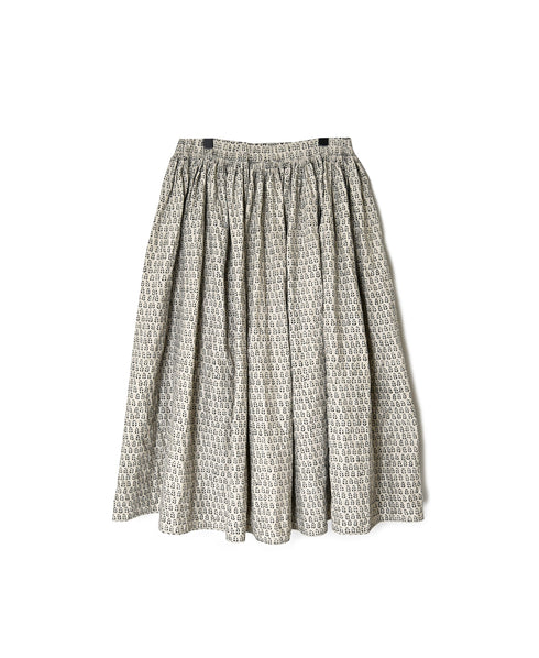 INMDS26725 80s VOILE LITTLE TREE BLOCK PRINT GATHERED SKIRT WITH LINING