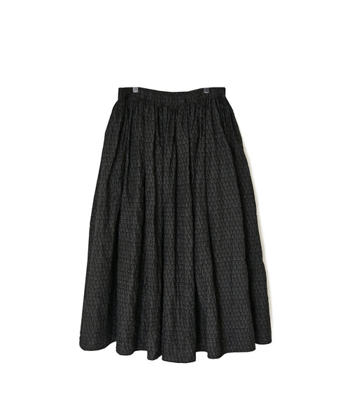 INMDS26725 80s VOILE LITTLE TREE BLOCK PRINT GATHERED SKIRT WITH LINING
