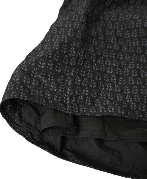 INMDS26725 80s VOILE LITTLE TREE BLOCK PRINT GATHERED SKIRT WITH LINING