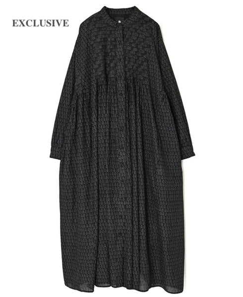 【オンライン別注】INMDS26727 80s VOILE LITTLE TREE BLOCK PRINT MINI PINTUCK BANDED COLLAR SHIRTS DRESS