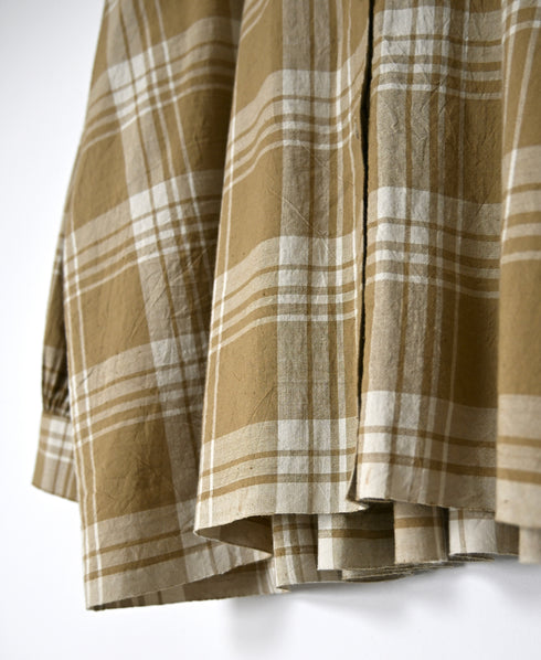 INMDS26741 HANDWOVEN HEAVY COTTON UNIQUE GINGHAM CHECK BANDED COLLAR SHIRTS WITH INVERTED PLEATS