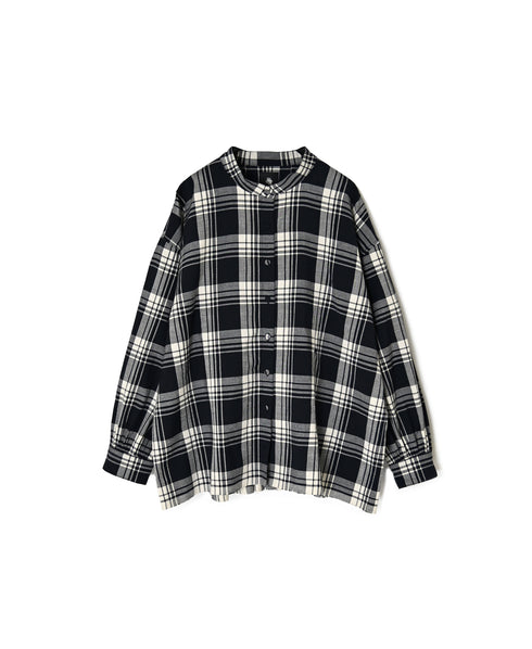 INMDS26741 HANDWOVEN HEAVY COTTON UNIQUE GINGHAM CHECK BANDED COLLAR SHIRTS WITH INVERTED PLEATS