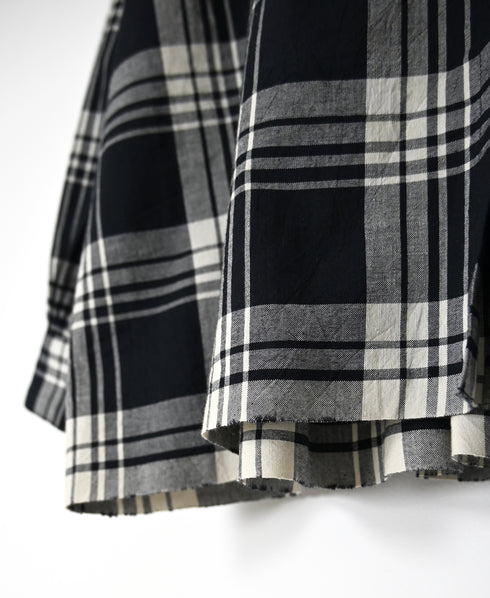 INMDS26741 HANDWOVEN HEAVY COTTON UNIQUE GINGHAM CHECK BANDED COLLAR SHIRTS WITH INVERTED PLEATS