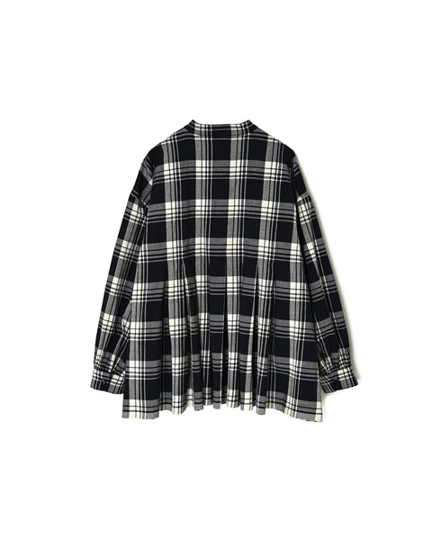 INMDS26741 HANDWOVEN HEAVY COTTON UNIQUE GINGHAM CHECK BANDED COLLAR SHIRTS WITH INVERTED PLEATS