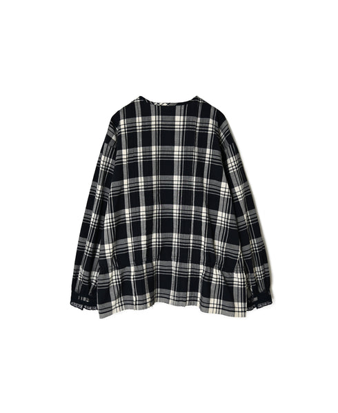 INMDS26742 HANDWOVEN HEAVY COTTON UNIQUE GINGHAM CHECK FRILL&PINTUCK SHIRTS WITH LACE