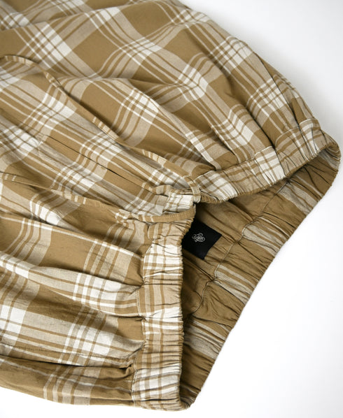 INMDS26745 HANDWOVEN HEAVY COTTON UNIQUE GINGHAM CHECK 2TUCK TAPERED EASY PANTS WITH LINING