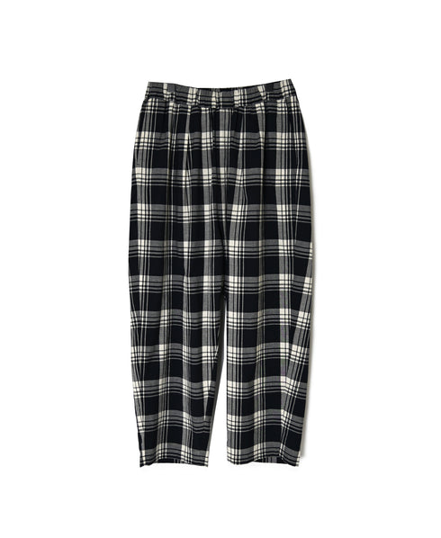 INMDS26745 HANDWOVEN HEAVY COTTON UNIQUE GINGHAM CHECK 2TUCK TAPERED EASY PANTS WITH LINING