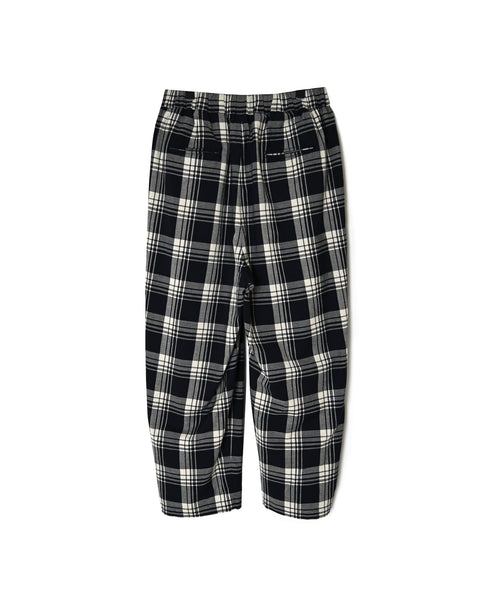 INMDS26745 HANDWOVEN HEAVY COTTON UNIQUE GINGHAM CHECK 2TUCK TAPERED EASY PANTS WITH LINING