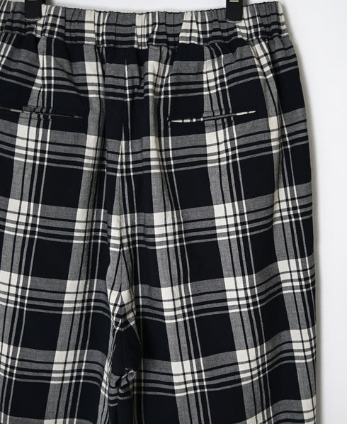 INMDS26745 HANDWOVEN HEAVY COTTON UNIQUE GINGHAM CHECK 2TUCK TAPERED EASY PANTS WITH LINING