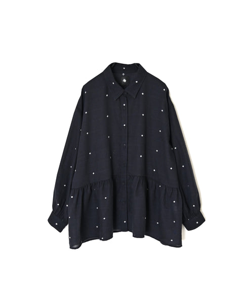 INMDS26761 BOILED WOOL SQUARE JACQUARD REGULAR COLLAR GATHERED SHIRTS