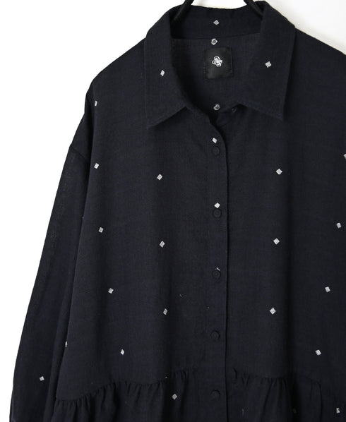 INMDS26761 BOILED WOOL SQUARE JACQUARD REGULAR COLLAR GATHERED SHIRTS
