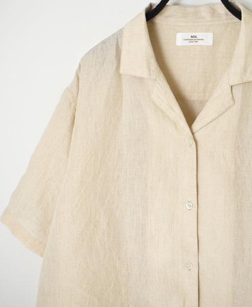 INSL26301 60s LINEN PLAIN OPEN COLLAR SHIRTS
