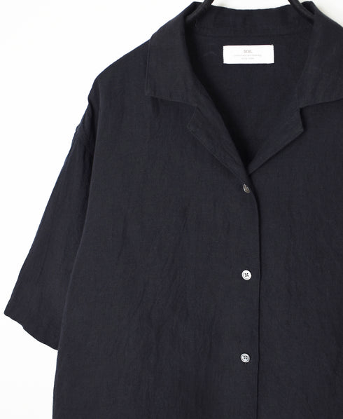 INSL26301 60s LINEN PLAIN OPEN COLLAR SHIRTS