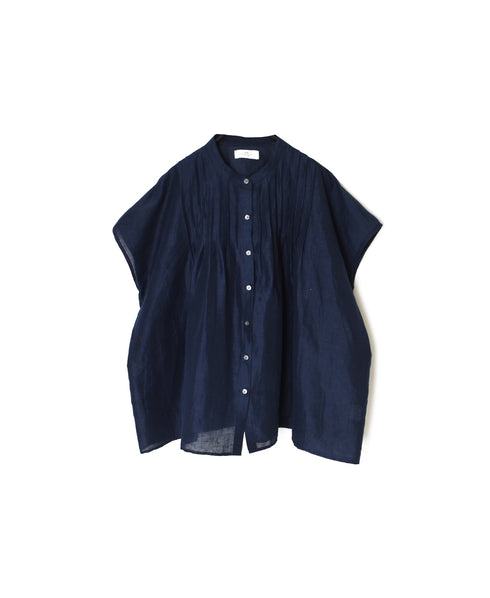 INSL26321 60s AUTO LOOM COTTON/LINEN PLAIN BANDED COLLAR FRENCH/SL PINTUCK SHIRTS