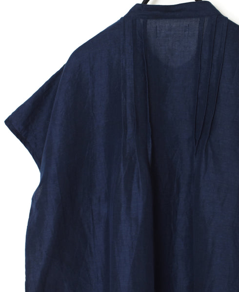 INSL26321 60s AUTO LOOM COTTON/LINEN PLAIN BANDED COLLAR FRENCH/SL PINTUCK SHIRTS