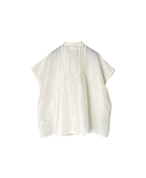 INSL26321 60s AUTO LOOM COTTON/LINEN PLAIN BANDED COLLAR FRENCH/SL PINTUCK SHIRTS